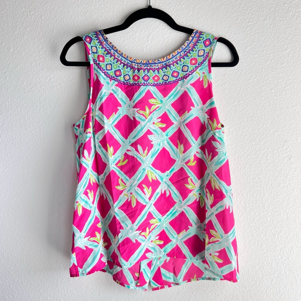 lilly pulitzer • iona shell silk sleeveless tank top blouse • hot pink • medium